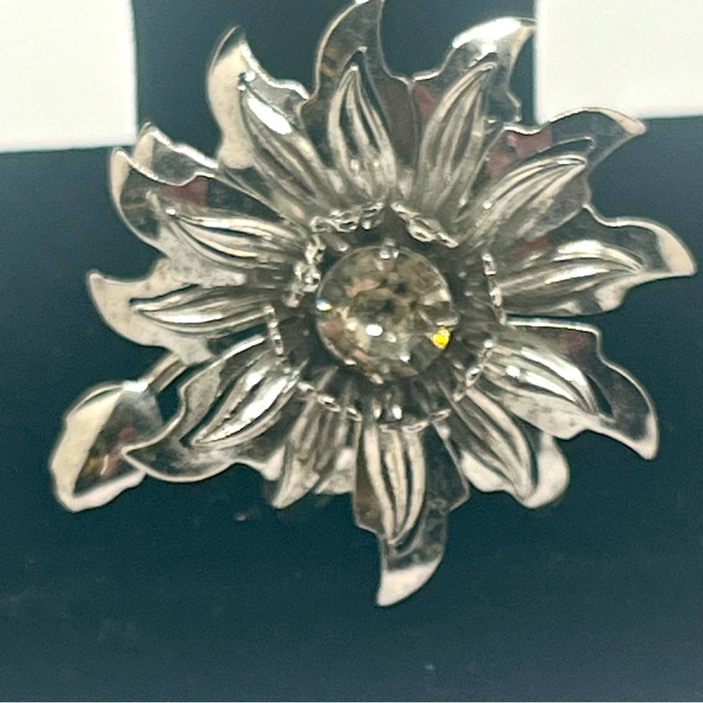 Vintage Eisenberg Ice Flower Brooch Silver Tone Crystal Rhinestone - Picture 8 of 9